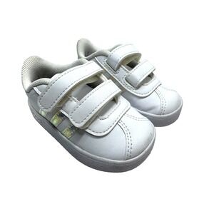 Adidas Grand Court Toddler Girls Shoes Size 5 White Silver Iridescent‎ Stripes